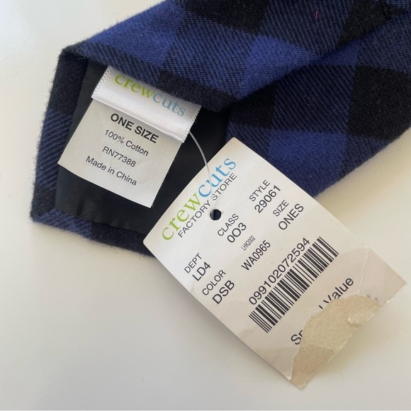 J.Crew Crewcuts Boys Royal Blue Black Flannel Plaid Tie ONE SIZE, NWT - Picture 2 of 3